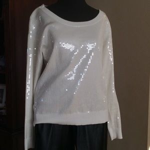 White full sequined long sleeve top by, Worth